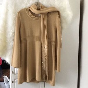 Sweater dress/ long top -detachable sequined scarf